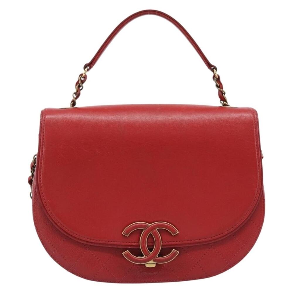 Chanel Calfskin Chain Shoulder Bag Red